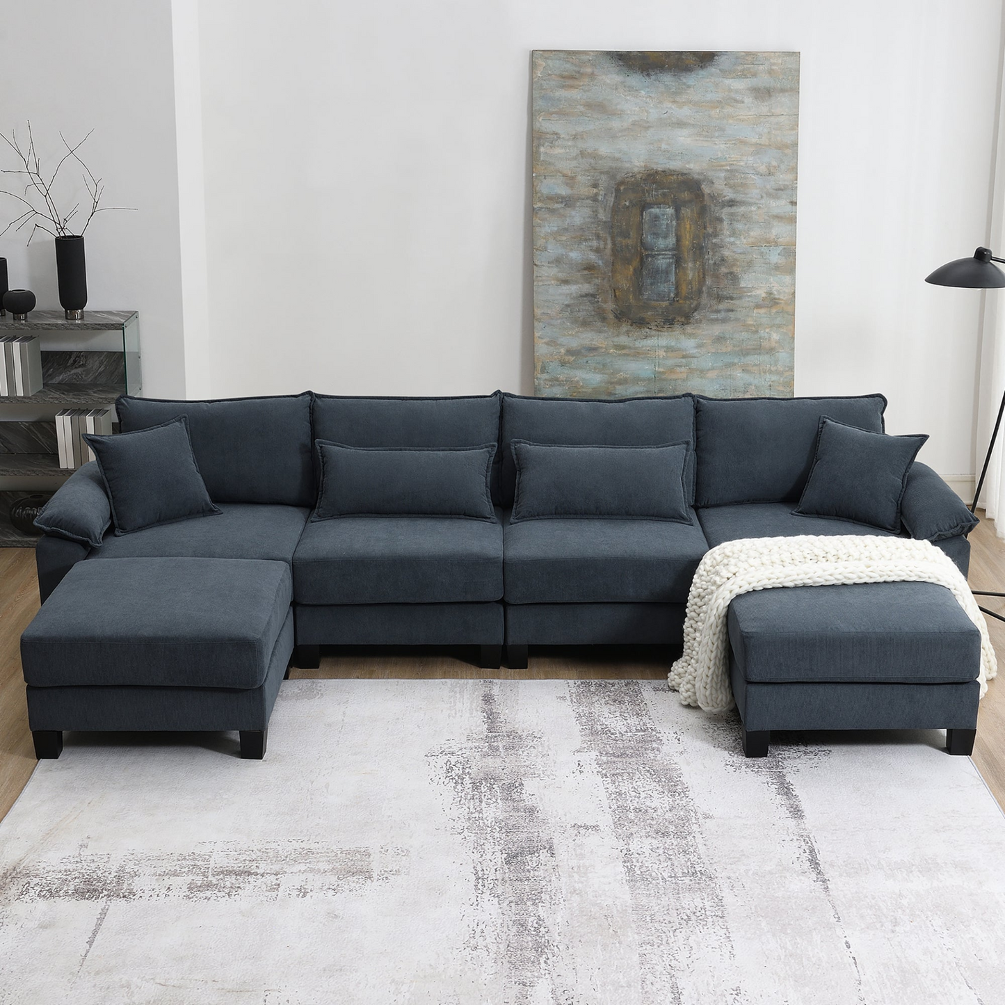 133*65" Corduroy Modular Sectional Sofa,U Shaped Couch with Armrest Bags,6 Seat Freely Combinable Sofa Bed,Comfortable and Spacious Indoor Furniture for Living Room, 2 Colors