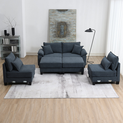 133*65" Corduroy Modular Sectional Sofa,U Shaped Couch with Armrest Bags,6 Seat Freely Combinable Sofa Bed,Comfortable and Spacious Indoor Furniture for Living Room, 2 Colors