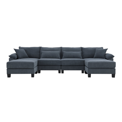 133*65" Corduroy Modular Sectional Sofa,U Shaped Couch with Armrest Bags,6 Seat Freely Combinable Sofa Bed,Comfortable and Spacious Indoor Furniture for Living Room, 2 Colors