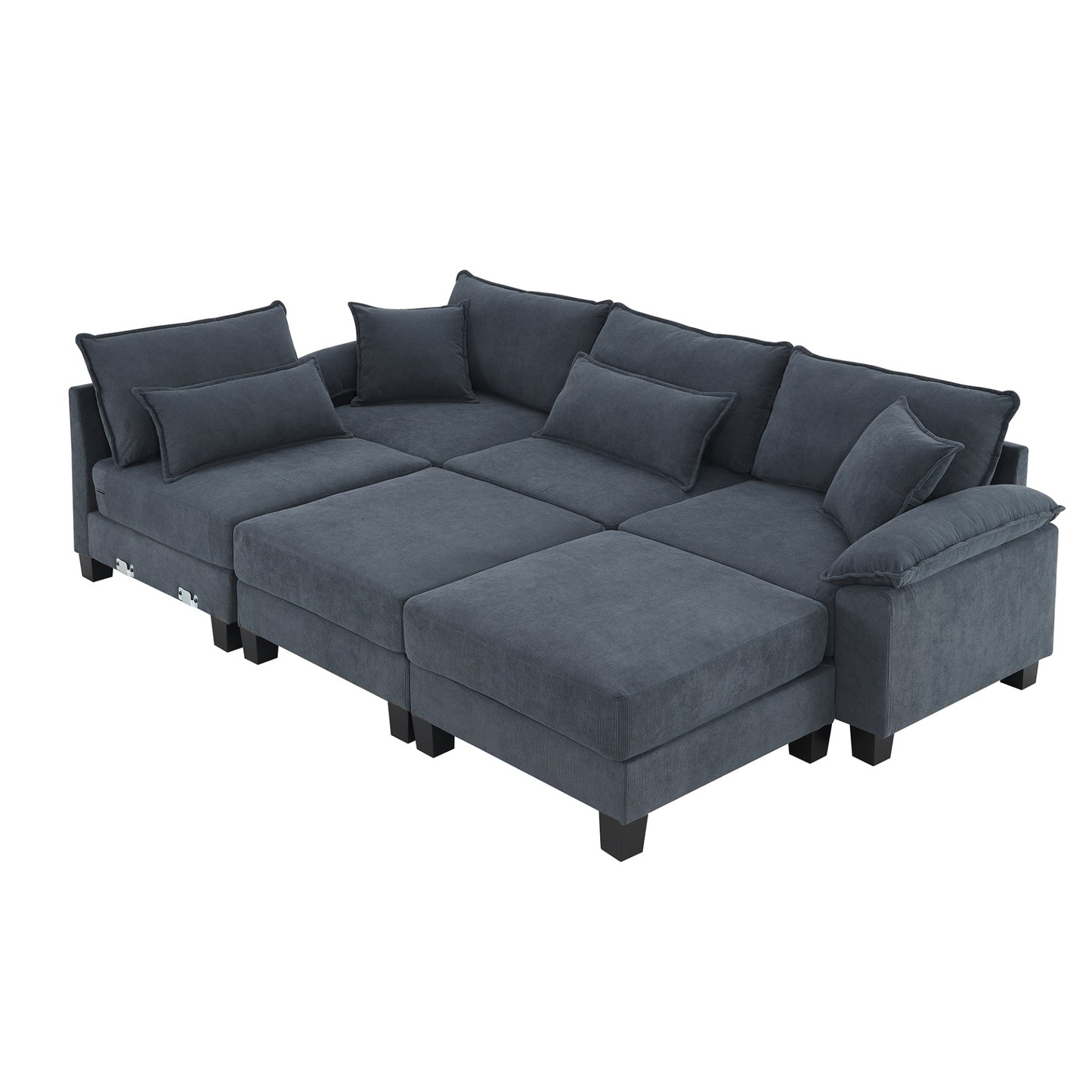 133*65" Corduroy Modular Sectional Sofa,U Shaped Couch with Armrest Bags,6 Seat Freely Combinable Sofa Bed,Comfortable and Spacious Indoor Furniture for Living Room, 2 Colors