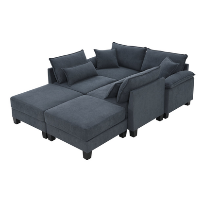 133*65" Corduroy Modular Sectional Sofa,U Shaped Couch with Armrest Bags,6 Seat Freely Combinable Sofa Bed,Comfortable and Spacious Indoor Furniture for Living Room, 2 Colors