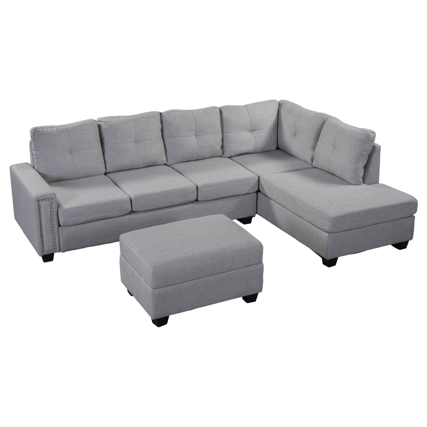 Reversible Sectional Sofa Space Saving with Storage Ottoman Rivet Ornament L-shape Couch for Large Space Dorm Apartment