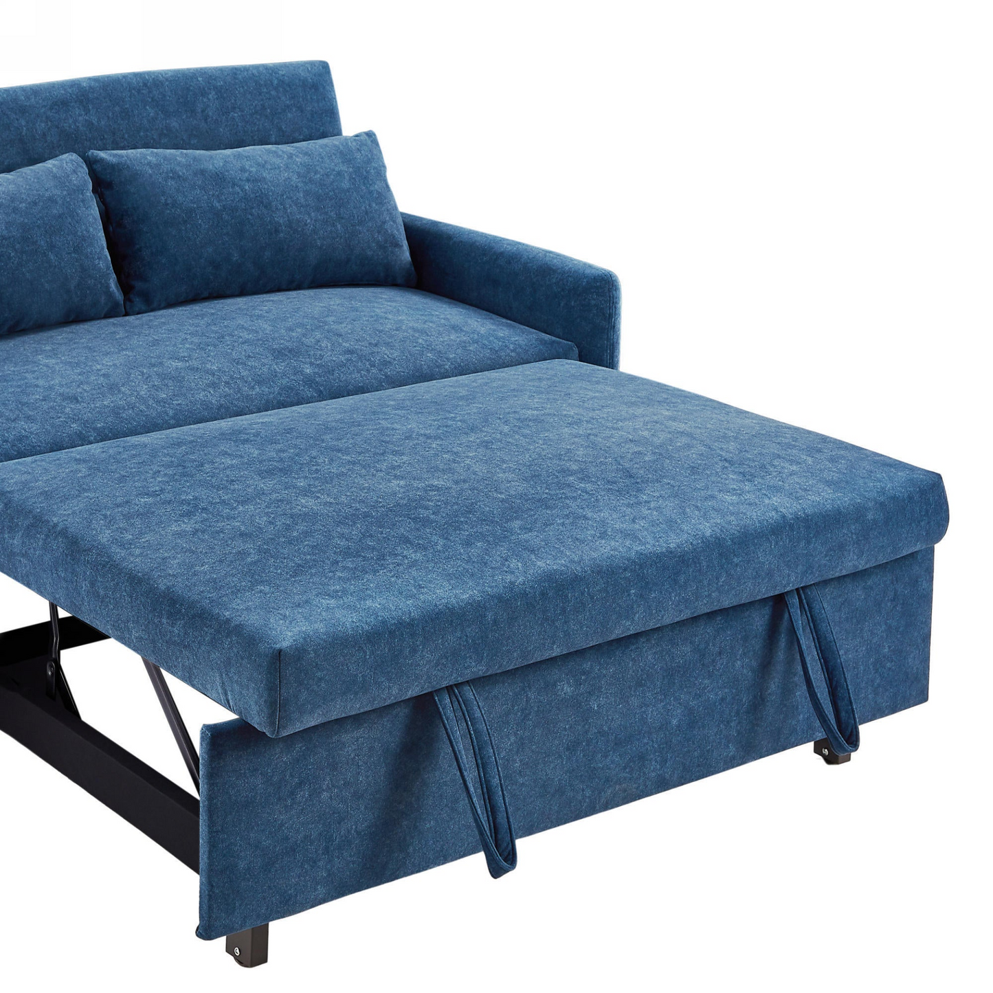 55.1" Pull Out Sleep Sofa Bed Loveseats Sofa Couch with Adjsutable Backrest, Storage Pockets, 2 Soft Pillows, USB Ports for Living Room, Bedroom, Apartment, Office, Blue