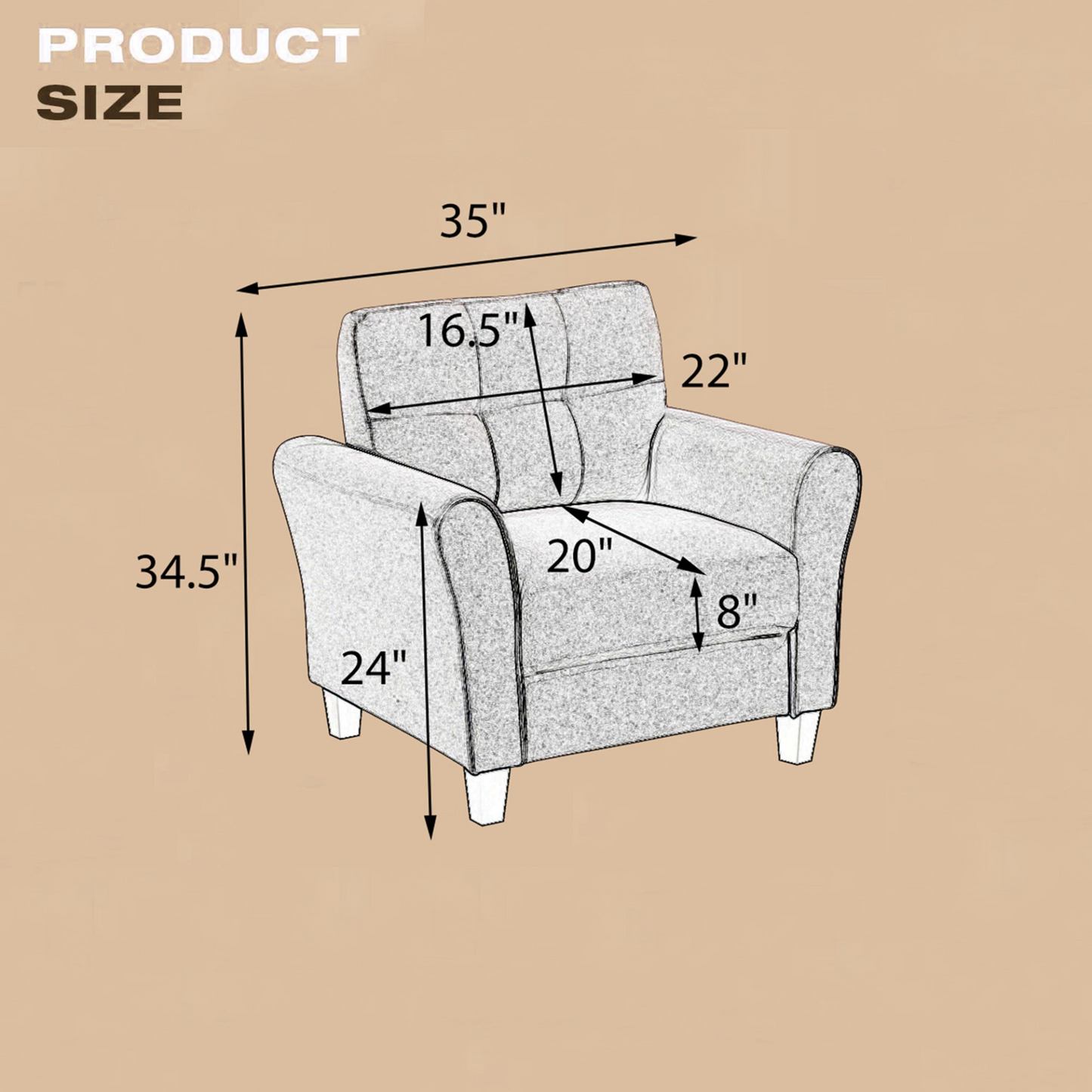 35" Modern Living Room Armchair Linen Upholstered Couch Furniture for Home or Office ,Light Grey, 1-Seat