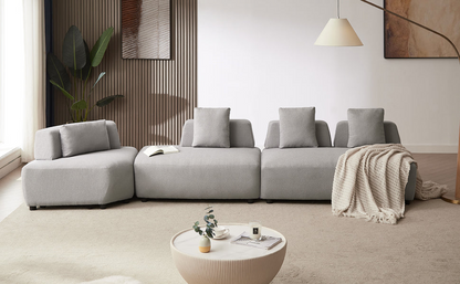 Contemporary 3-piece Sectional Sofa Free Convertible sofa with Four Removable Pillows for Living Room, Grey