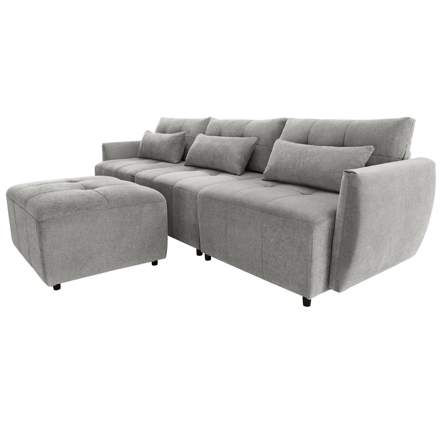 113.3" Convertible Sectional Sofa Couch 3-Seat L-Shaped Sofa with Movable Ottoman and  USB for Apartment, Living Room, Bedroom, Grey