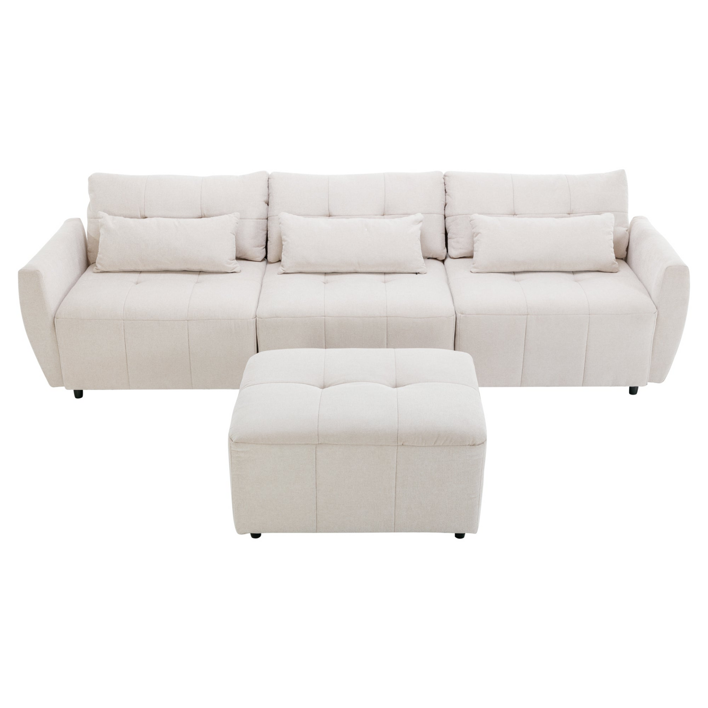 113.3" Convertible Sectional Sofa Couch 3-Seat L-Shaped Sofa with Movable Ottoman and  USB for Apartment, Living Room, Bedroom, Beige
