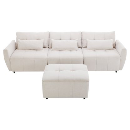 113.3" Convertible Sectional Sofa Couch 3-Seat L-Shaped Sofa with Movable Ottoman and  USB for Apartment, Living Room, Bedroom, Beige
