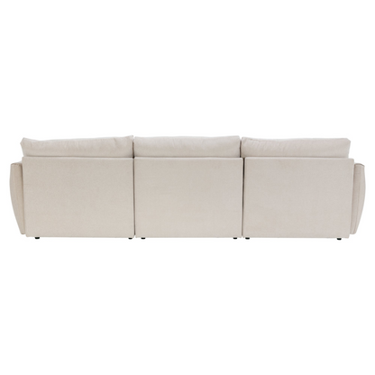 113.3" Convertible Sectional Sofa Couch 3-Seat L-Shaped Sofa with Movable Ottoman and  USB for Apartment, Living Room, Bedroom, Beige