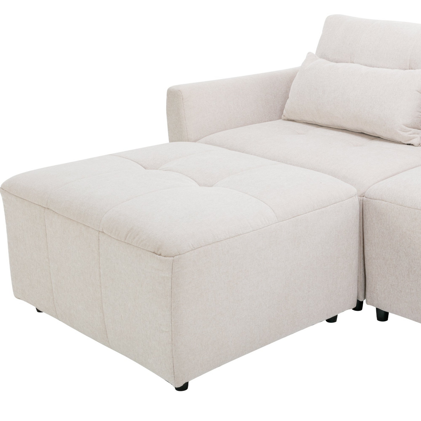 113.3" Convertible Sectional Sofa Couch 3-Seat L-Shaped Sofa with Movable Ottoman and  USB for Apartment, Living Room, Bedroom, Beige