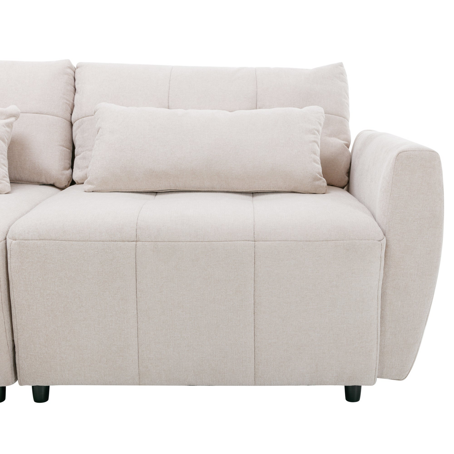 113.3" Convertible Sectional Sofa Couch 3-Seat L-Shaped Sofa with Movable Ottoman and  USB for Apartment, Living Room, Bedroom, Beige