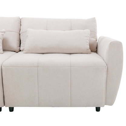 113.3" Convertible Sectional Sofa Couch 3-Seat L-Shaped Sofa with Movable Ottoman and  USB for Apartment, Living Room, Bedroom, Beige