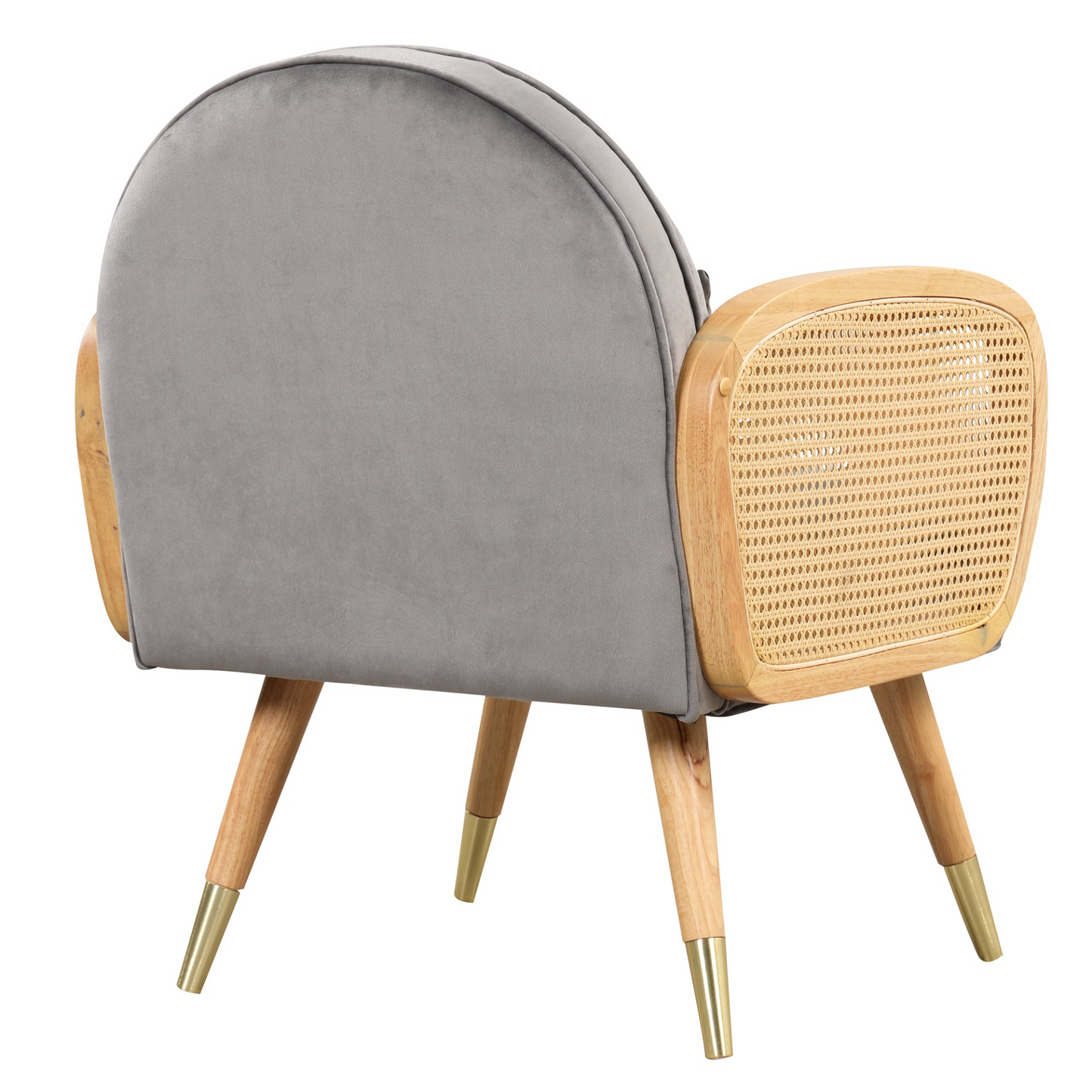 Amchair with Rattan Armrest and Metal Legs Upholstered Mid Century Modern Chairs for Living Room or Reading Room, Grey