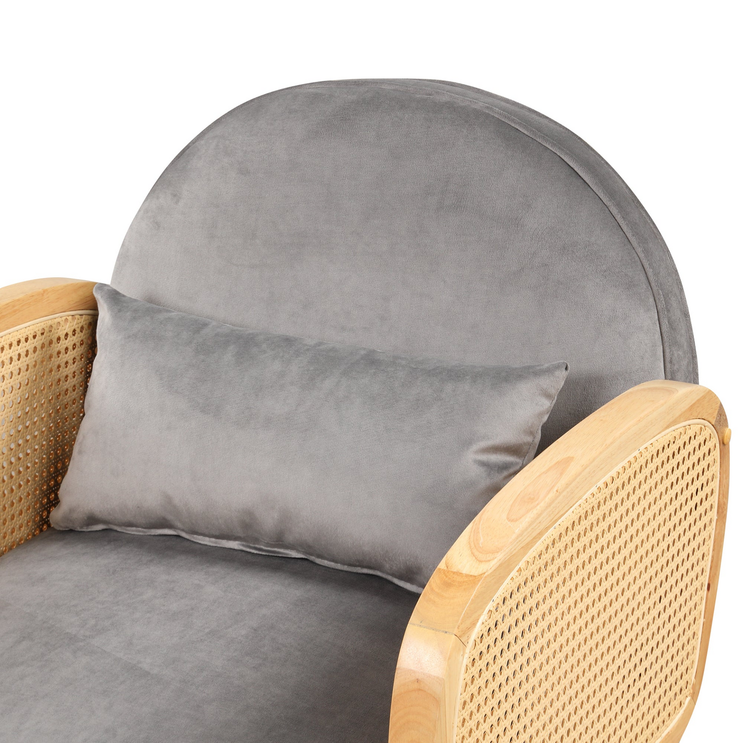 Amchair with Rattan Armrest and Metal Legs Upholstered Mid Century Modern Chairs for Living Room or Reading Room, Grey