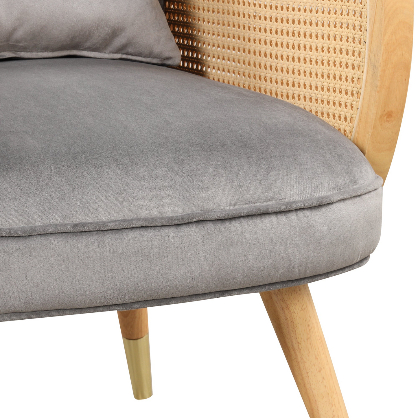 Amchair with Rattan Armrest and Metal Legs Upholstered Mid Century Modern Chairs for Living Room or Reading Room, Grey