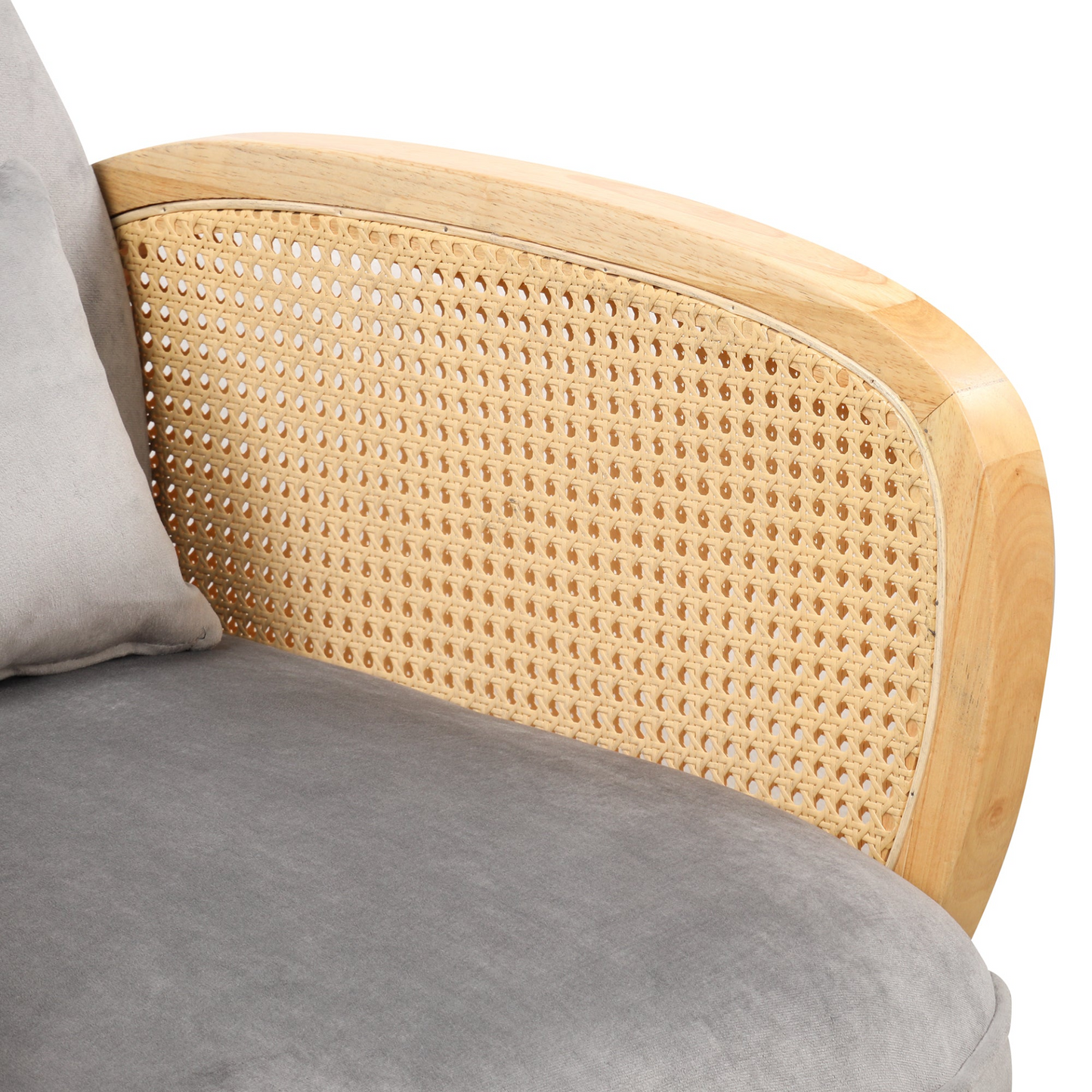 Amchair with Rattan Armrest and Metal Legs Upholstered Mid Century Modern Chairs for Living Room or Reading Room, Grey