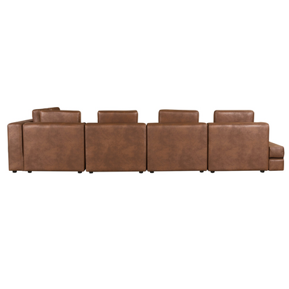 112.7" Modular Sectional Sofa Corner Sofa Chaise Lounge with Movable Ottoman for Living Room, Brown