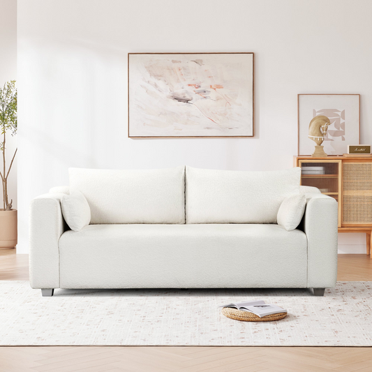 82*36" Modern Loop Yarn Fabric Sofa, One-Piece Seat Frame, Minimalist 2-3 Seat Couch Easy to Install, Loveseats with Extra Wide Domed Arms for Living Room, Bedroom, Apartment, Office(2 Pillows)