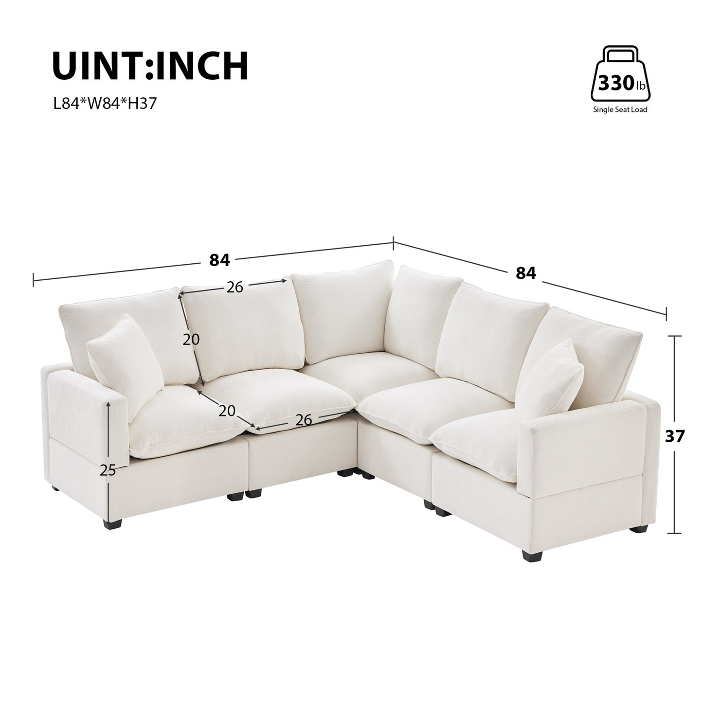 84*84" Modern L Shape Modular Sofa, 5 Seat Chenille Sectional Couch Set with 2 Pillows Included, Freely Combinable Indoor Funiture for Living Room, Apartment, Office, 2 Colors