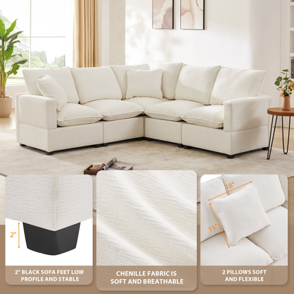 84*84" Modern L Shape Modular Sofa, 5 Seat Chenille Sectional Couch Set with 2 Pillows Included, Freely Combinable Indoor Funiture for Living Room, Apartment, Office, 2 Colors