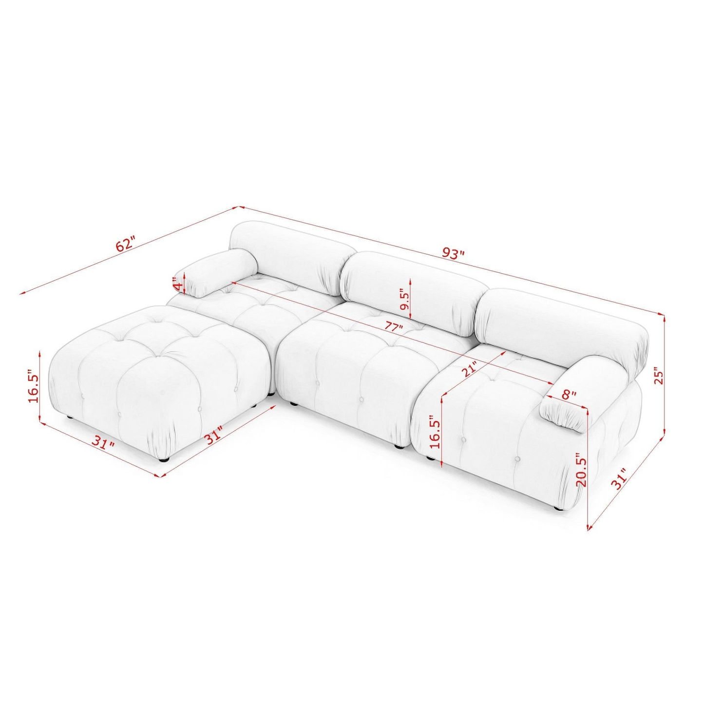 Modular Sectional Sofa, Button Tufted Designed and DIY Combination,L Shaped Couch with Reversible Ottoman, Ivory Teddy Fabric
