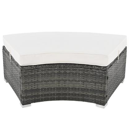 9-Piece Outdoor Patio Furniture Luxury Circular Outdoor Sofa Set Rattan Wicker Sectional Sofa Lounge Set with Tempered Glass Coffee Table, 6 Pillows,Beige