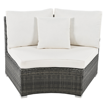 9-Piece Outdoor Patio Furniture Luxury Circular Outdoor Sofa Set Rattan Wicker Sectional Sofa Lounge Set with Tempered Glass Coffee Table, 6 Pillows,Beige