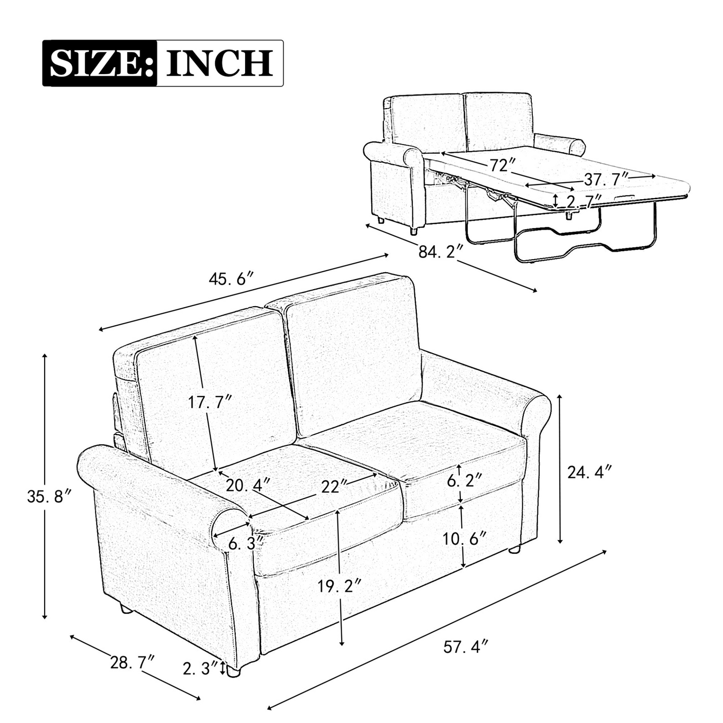 57.4" Pull Out Sofa Bed,Sleeper Sofa Bed with Premium Twin Size Mattress Pad,2-in-1 Pull Out Couch Bed,Loveseat Sleeper for Living Room,Small Apartment, Light Beige