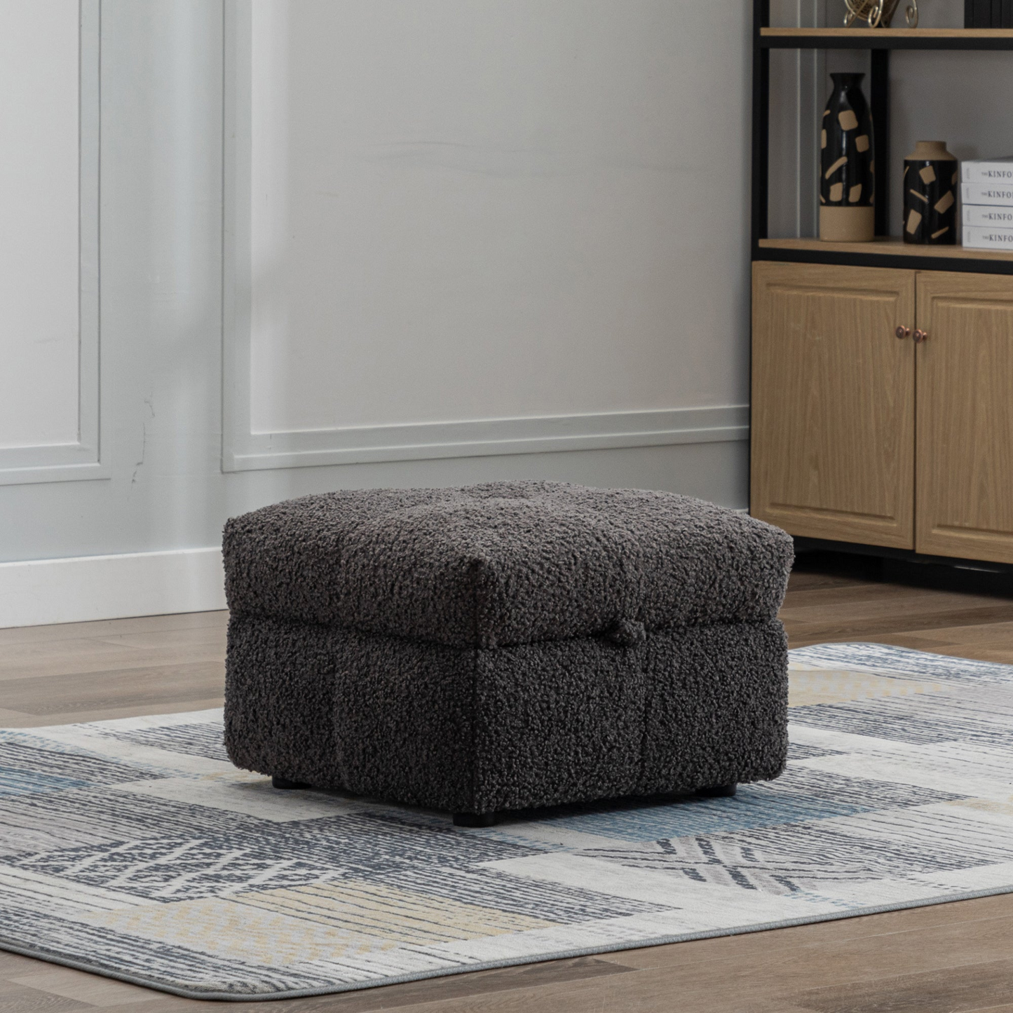 87.7" Sectional Sofa Cozy Teddy Fleece Fabric Sectional Sofa Couch with Two USB Ports a Movable Storage Ottoman and Two Lumbar Pillows for Living Room, Gray