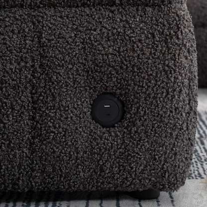 87.7" Sectional Sofa Cozy Teddy Fleece Fabric Sectional Sofa Couch with Two USB Ports a Movable Storage Ottoman and Two Lumbar Pillows for Living Room, Gray