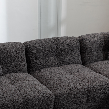 87.7" Sectional Sofa Cozy Teddy Fleece Fabric Sectional Sofa Couch with Two USB Ports a Movable Storage Ottoman and Two Lumbar Pillows for Living Room, Gray
