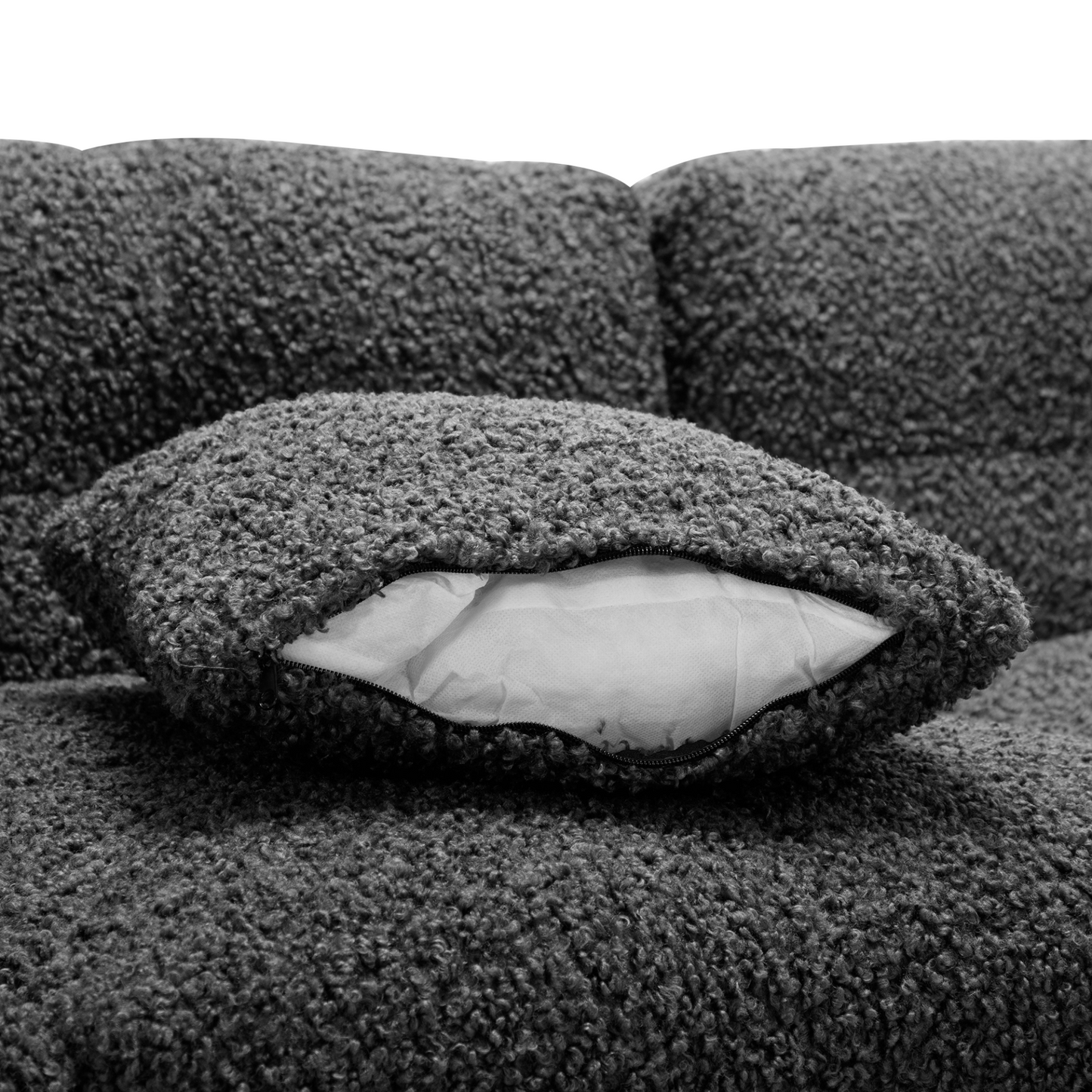 87.7" Sectional Sofa Cozy Teddy Fleece Fabric Sectional Sofa Couch with Two USB Ports a Movable Storage Ottoman and Two Lumbar Pillows for Living Room, Gray