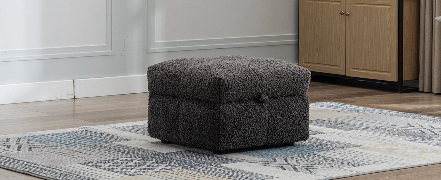 87.7" Sectional Sofa Cozy Teddy Fleece Fabric Sectional Sofa Couch with Two USB Ports a Movable Storage Ottoman and Two Lumbar Pillows for Living Room, Gray