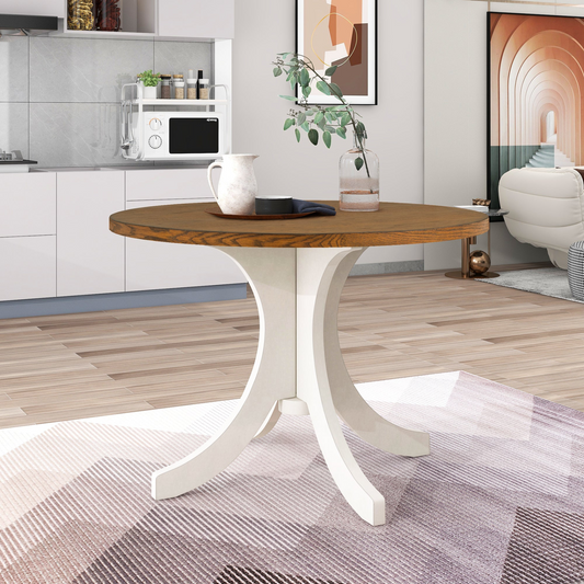 Mid-Century Solid Wood  Round Dining Table for Small Places, Walnut Table