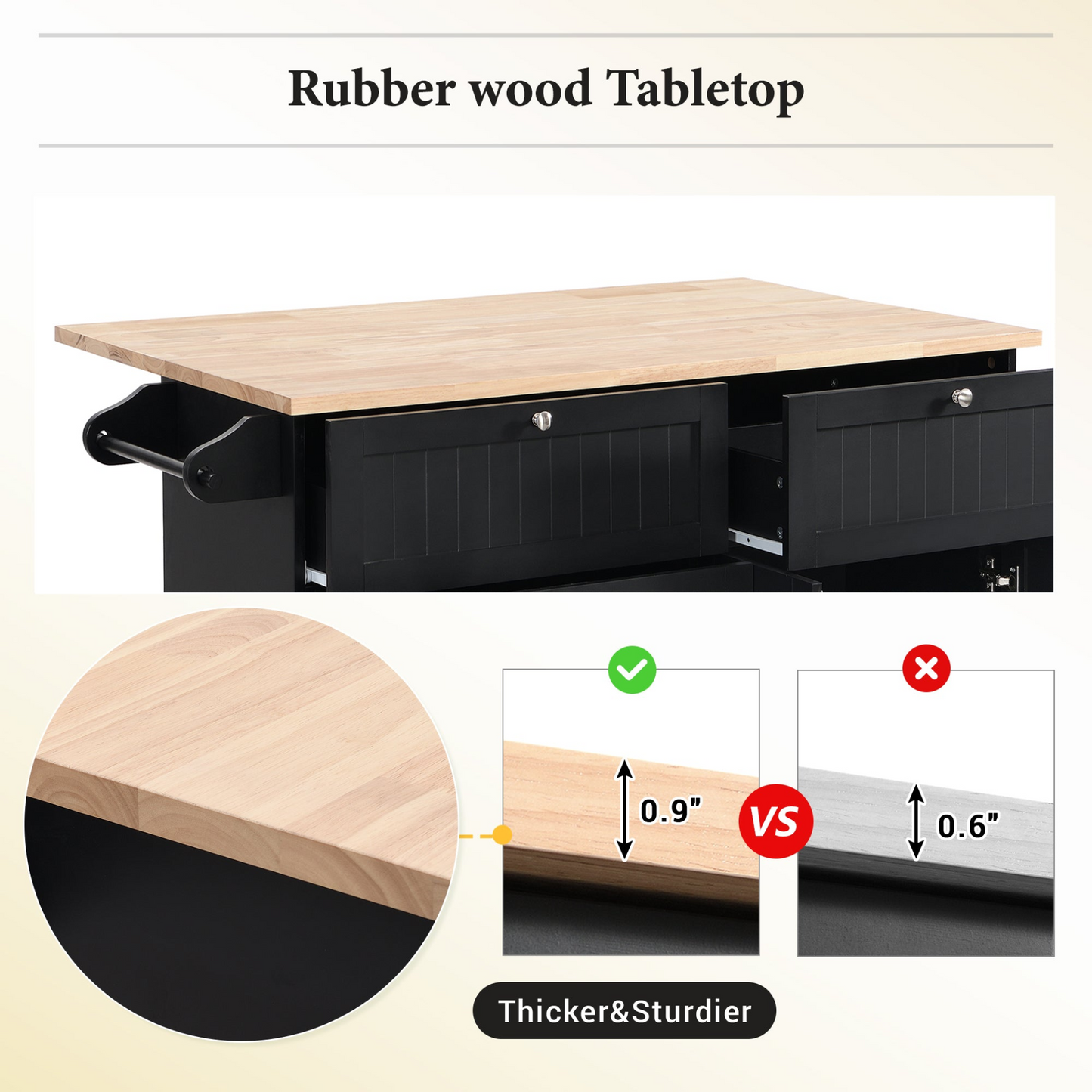Farmhouse Kitchen Island Set with Drop Leaf and 2 Seatings,Dining Table Set with Storage Cabinet, Drawers and Towel Rack, Black+Rustic Brown