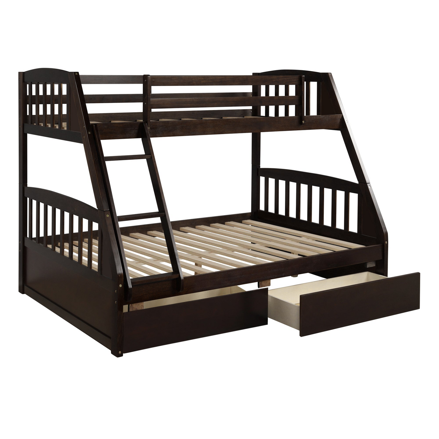 Solid Wood Twin Over Full Bunk Bed with Two Storage Drawers, Espresso