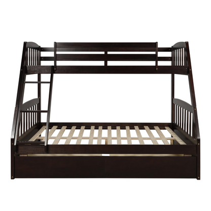 Solid Wood Twin Over Full Bunk Bed with Two Storage Drawers, Espresso