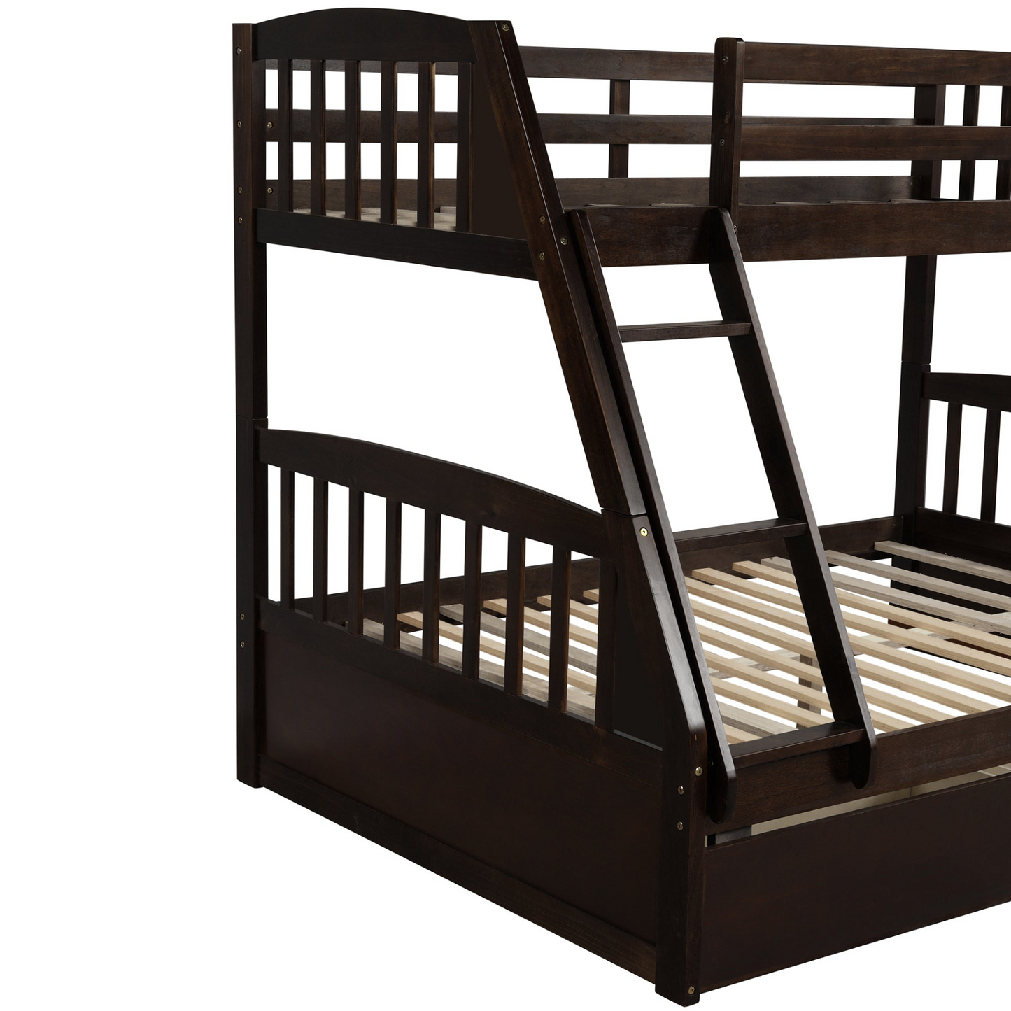 Solid Wood Twin Over Full Bunk Bed with Two Storage Drawers, Espresso