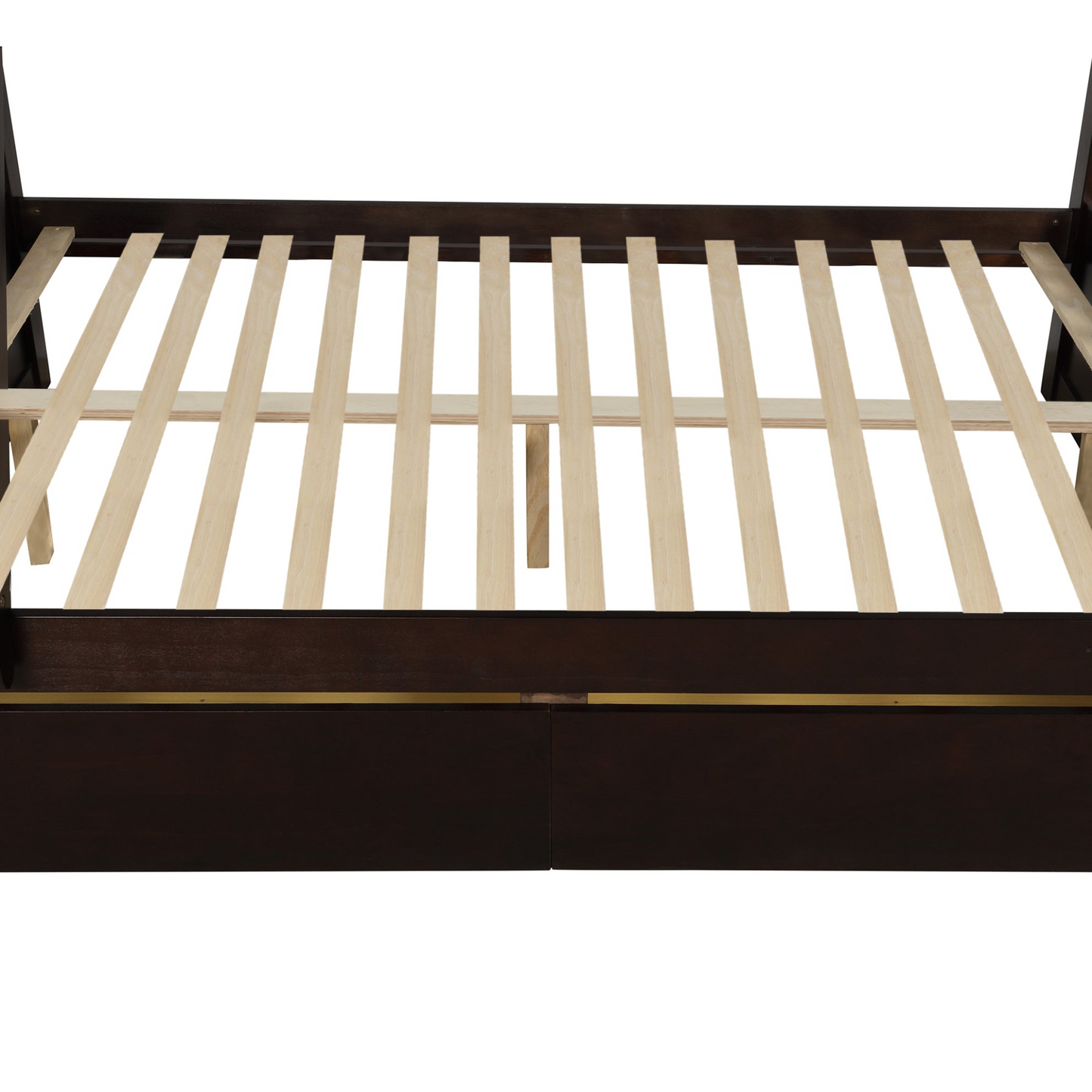 Solid Wood Twin Over Full Bunk Bed with Two Storage Drawers, Espresso