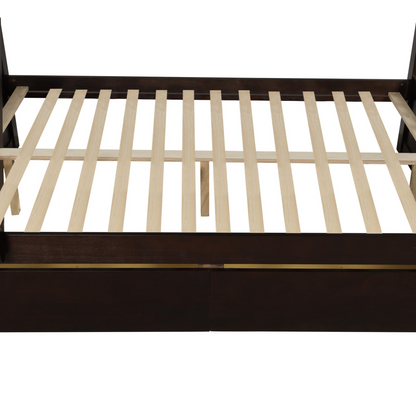 Solid Wood Twin Over Full Bunk Bed with Two Storage Drawers, Espresso