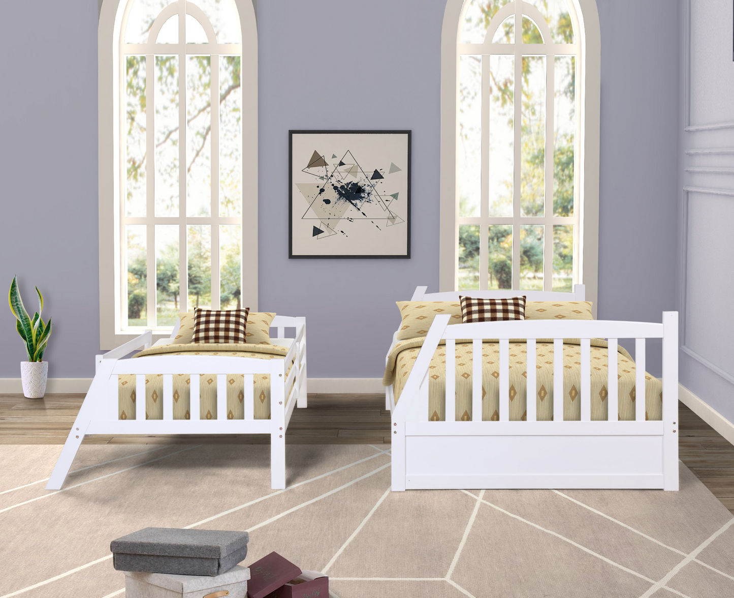 Solid Wood Twin Over Full Bunk Bed with Two Storage Drawers, White