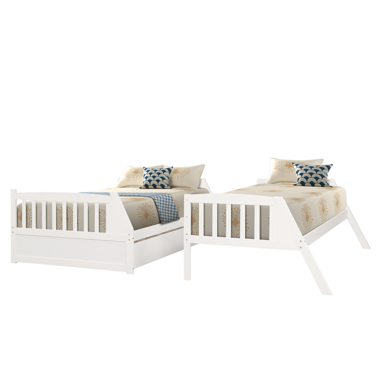 Solid Wood Twin Over Full Bunk Bed with Two Storage Drawers, White