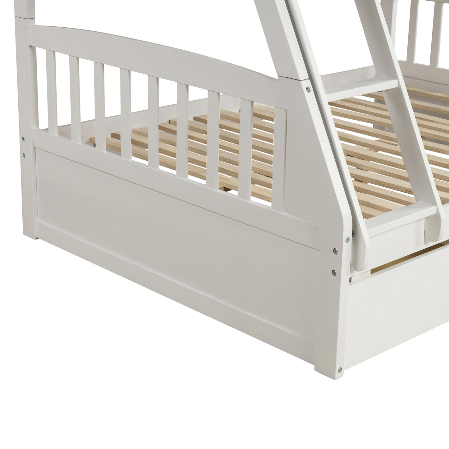 Solid Wood Twin Over Full Bunk Bed with Two Storage Drawers, White
