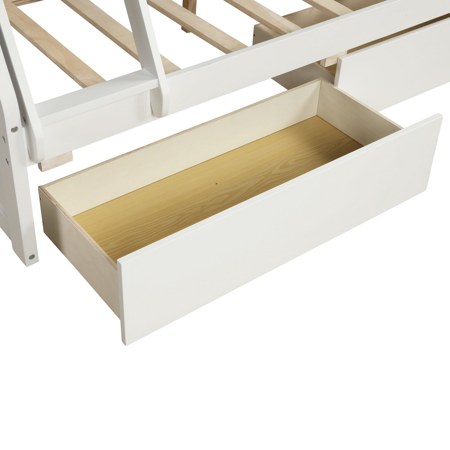 Solid Wood Twin Over Full Bunk Bed with Two Storage Drawers, White