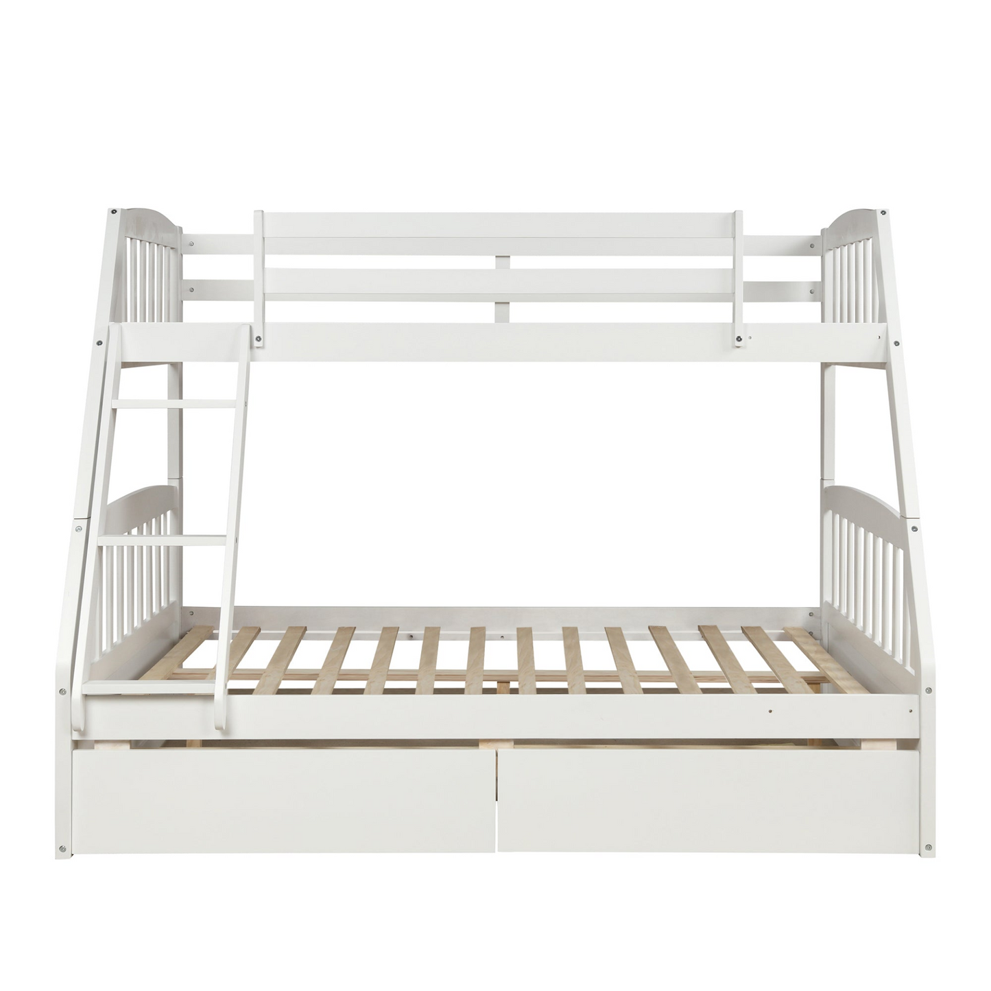 Solid Wood Twin Over Full Bunk Bed with Two Storage Drawers, White