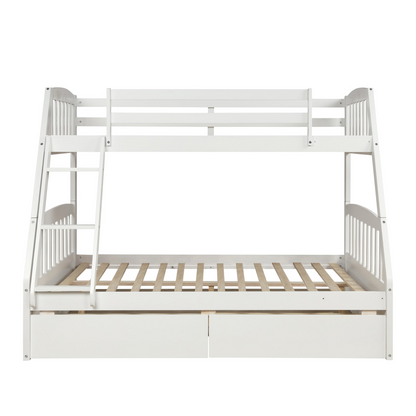 Solid Wood Twin Over Full Bunk Bed with Two Storage Drawers, White