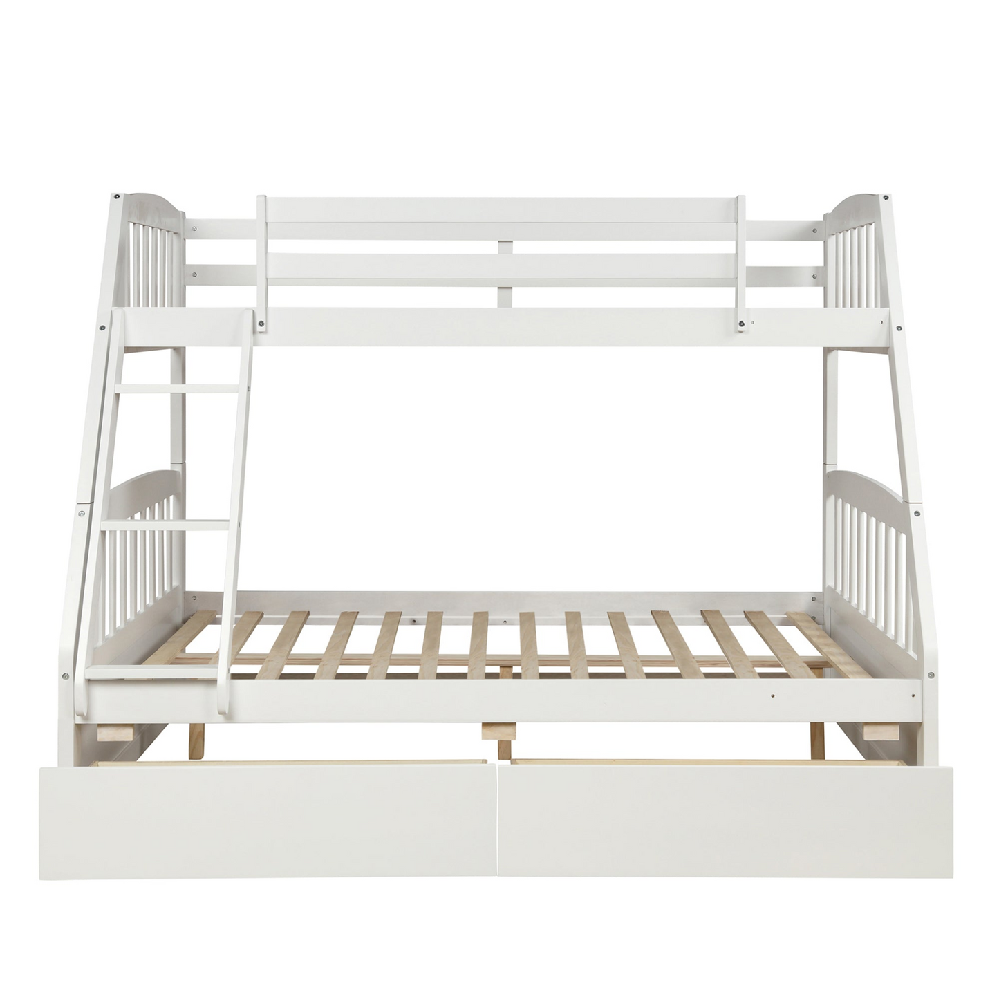Solid Wood Twin Over Full Bunk Bed with Two Storage Drawers, White