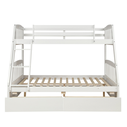 Solid Wood Twin Over Full Bunk Bed with Two Storage Drawers, White