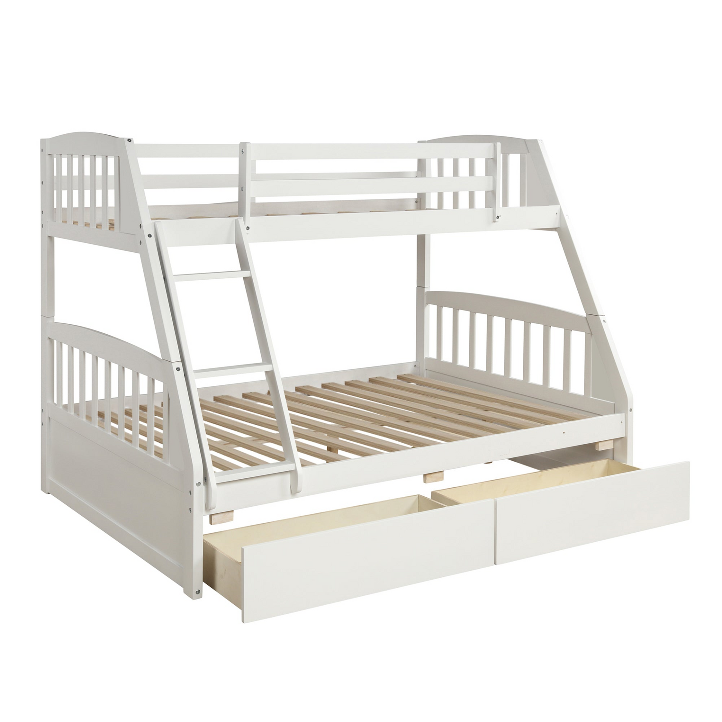 Solid Wood Twin Over Full Bunk Bed with Two Storage Drawers, White