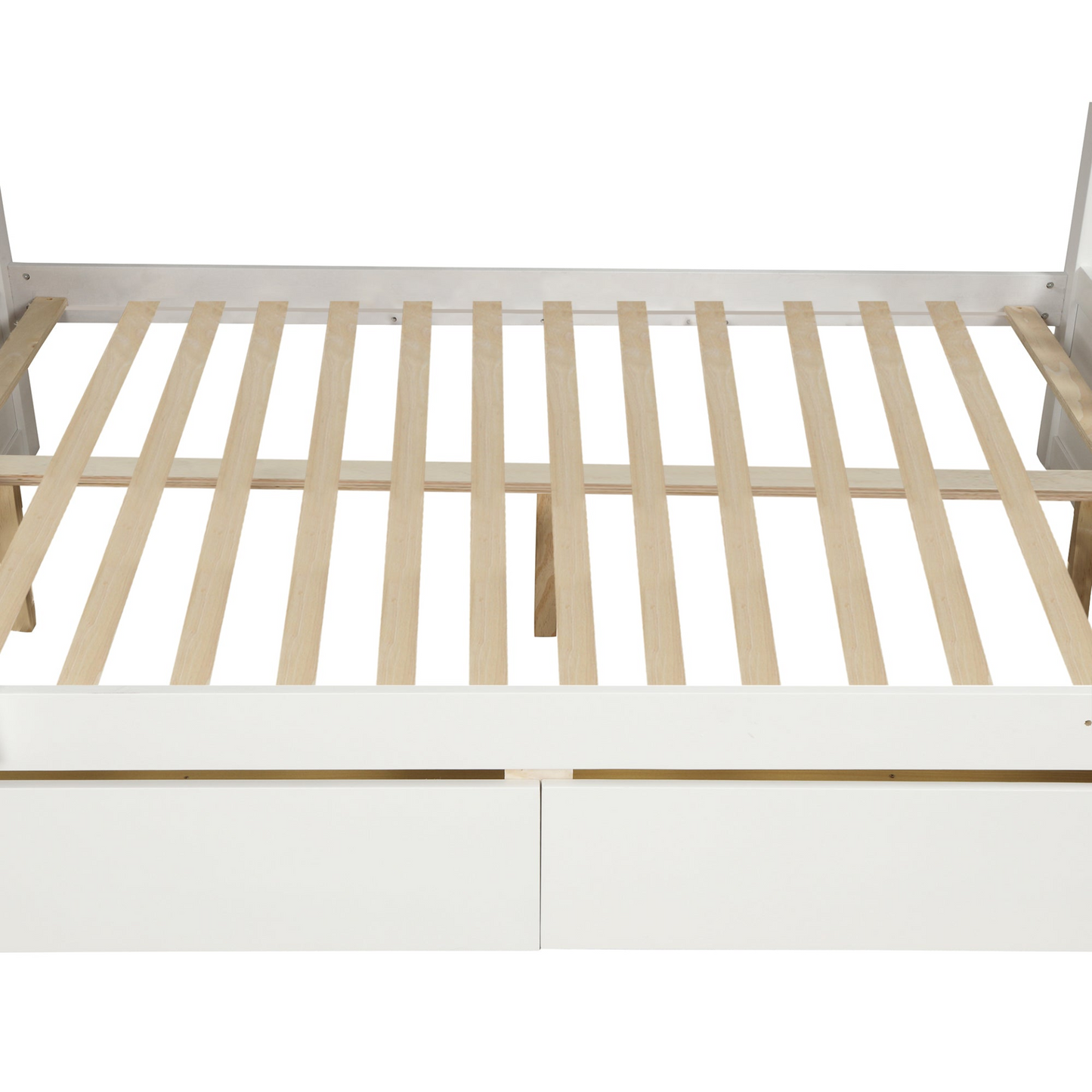 Solid Wood Twin Over Full Bunk Bed with Two Storage Drawers, White